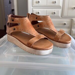 Bed Stu Tan Leather Studded Platform Sandals